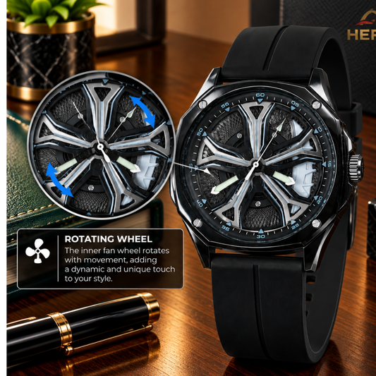 KEGIO Stylish Rotatory Wheel Dial Analog Quartz Men’s Watch with Silicone Strap and Magnetic Lock
