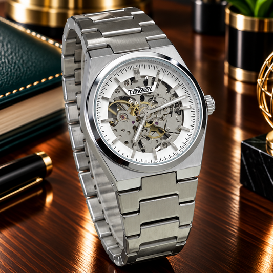 Time Key Luxury Automatic Mechanical Movement Stainless Steel Chain Watch