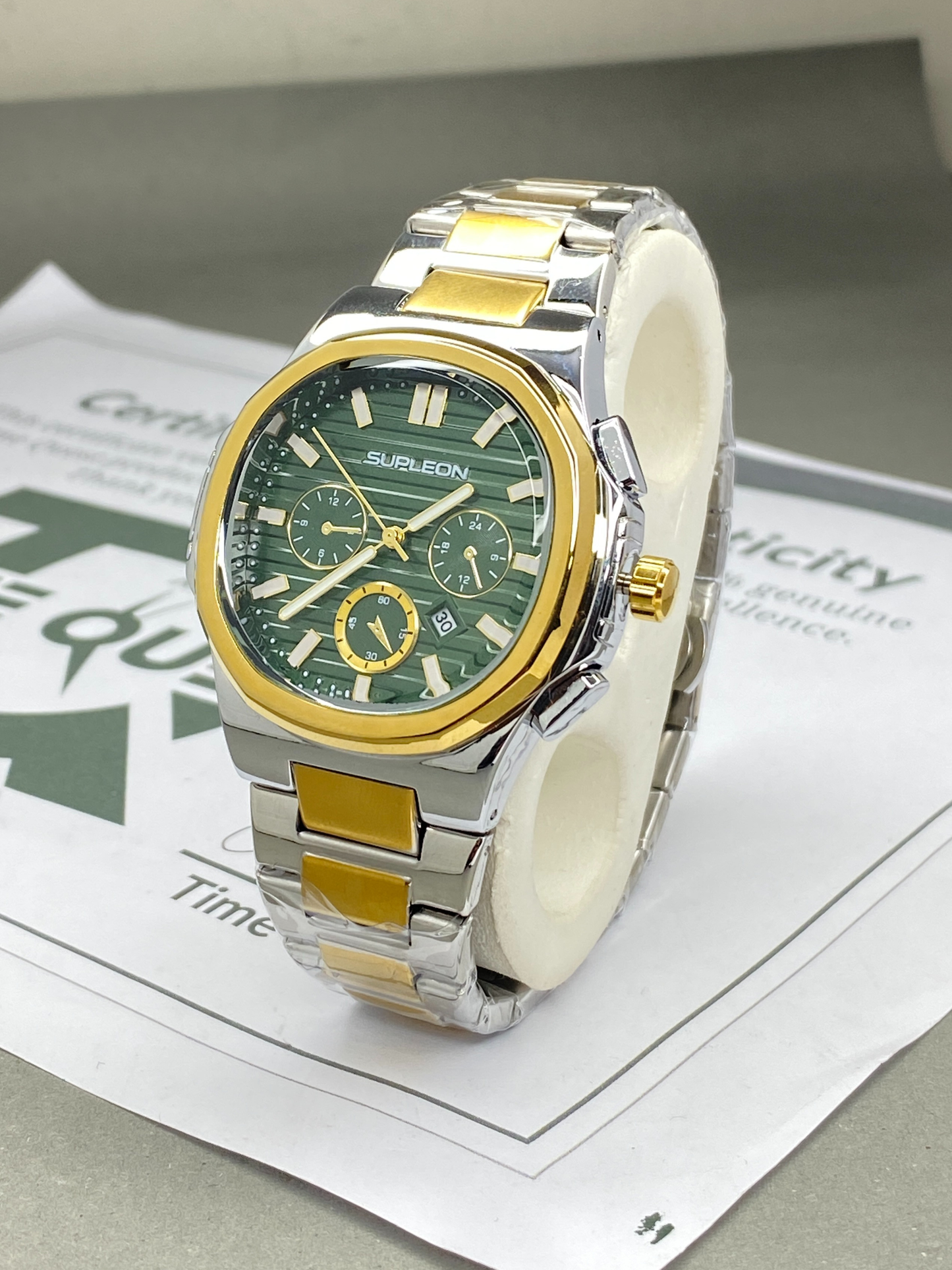 SUPLEON Analog Quartz Octagonal Dial Stainless Steel Made Luxury Chain Watch For Men