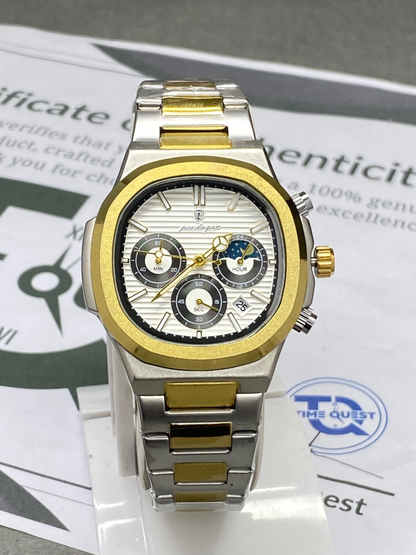 Men's Luxury Chronograph Working Analog Sweep Movement Chain Watch With Date Display