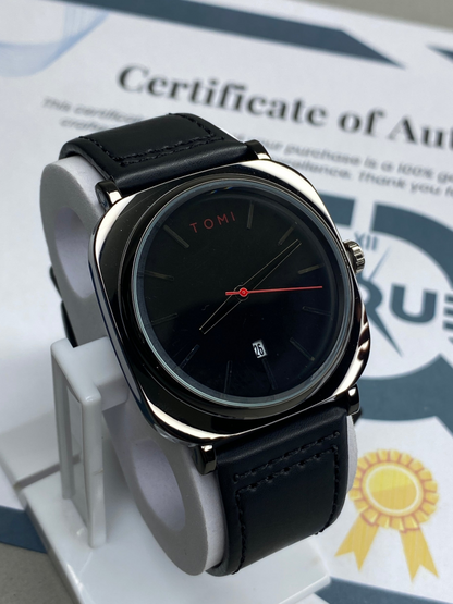 TOMI T-084 Analog Time Leather Straps Watch for Men With Date Display