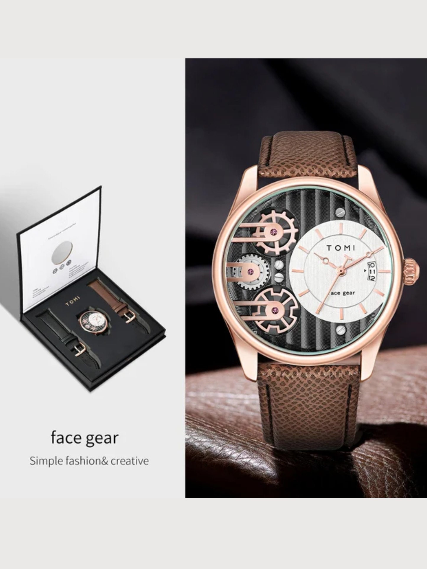 TOMI T-106 Analog Display Face Gear Dual Strap Watch For Men