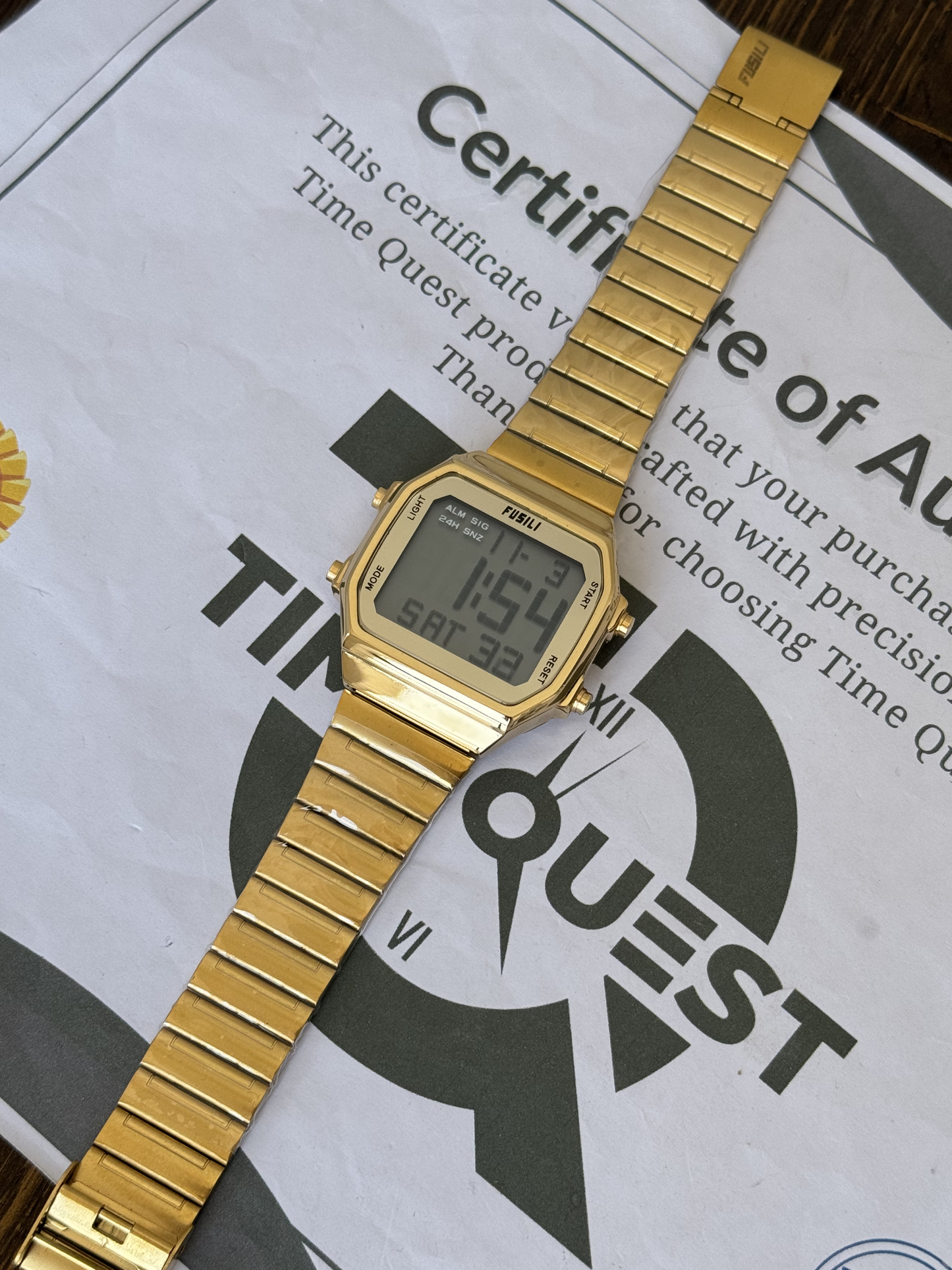 FUSILI Premium Multifunction Digital Watch for Men with Square Dial and Steel Chain