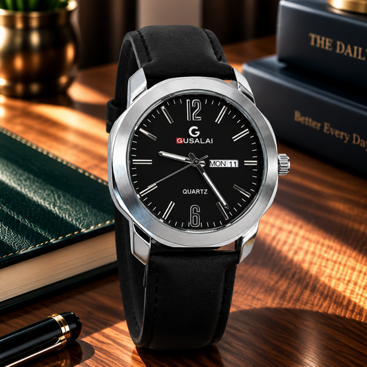 Men’s Premium Analog Quartz Strap Watch with Octagonal Dial Date and Day Display