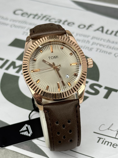 TOMI T-098 Premium Quality Round Dial Analog Quartz Movement Straps Watch