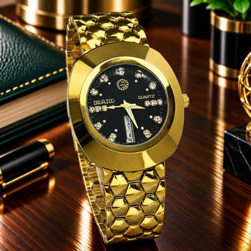 Men's Analog Quartz Movement Luxury Stainless Steel Chain Watch With Date & Day Display