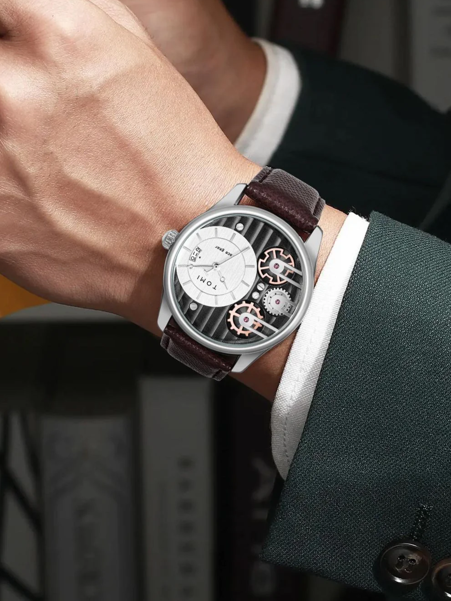 TOMI T-106 Analog Display Face Gear Dual Strap Watch For Men