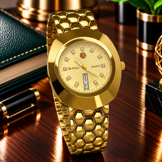 Men's Analog Quartz Movement Luxury Stainless Steel Chain Watch With Date & Day Display