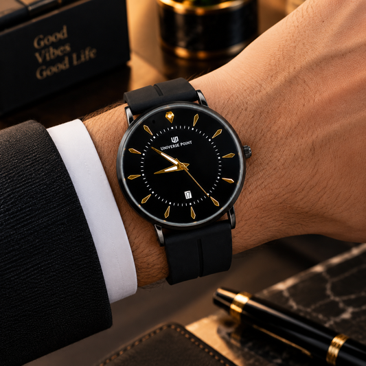Universe Point Slim Design Round Dial Magnetic Master Lock & Silicone Straps Watch For Men
