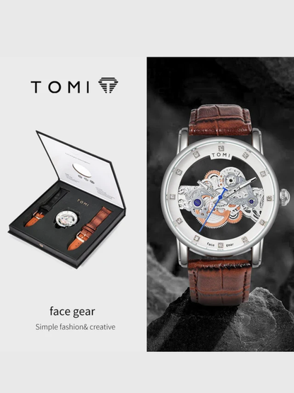 TOMI T-102 Face Gear Analog Display Dual Strap Watch