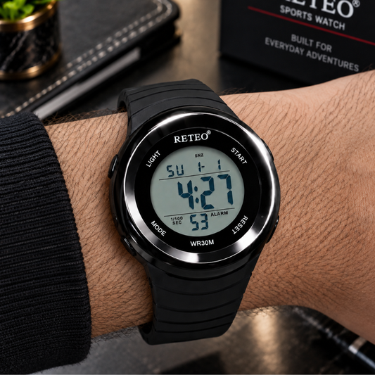 RETEO Touch Digital Round Dial Display MultiFunctional Sports Watch