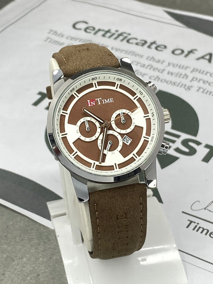 In Time Round Dial Analog Quartz Straps Watch With Date Display For Men