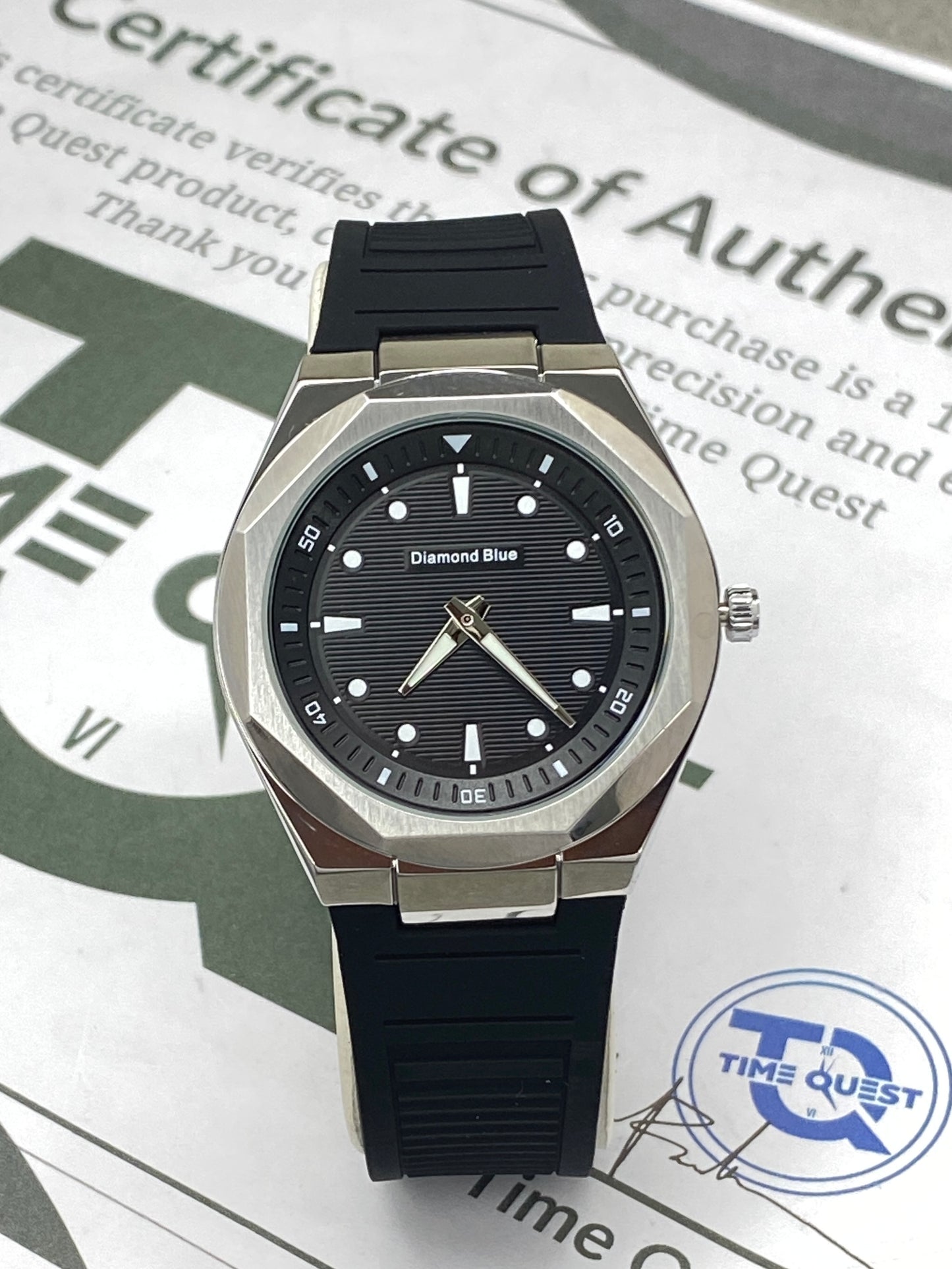 Diamond Blue Luxury Design Octagonal Dial Silicone Straps Watch For Men