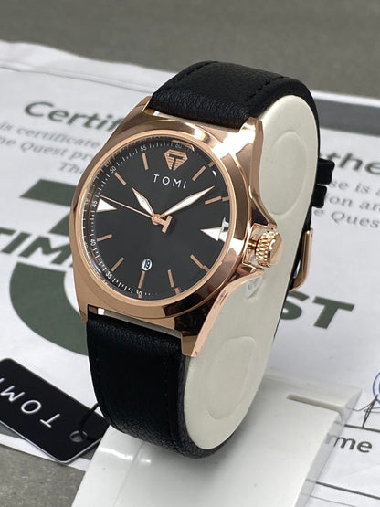 TOMI T-041 Analog Quartz Movement Round Dial Straps Watch With Date Display For Men
