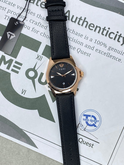 TOMI T-041 Analog Quartz Movement Round Dial Straps Watch With Date Display For Men