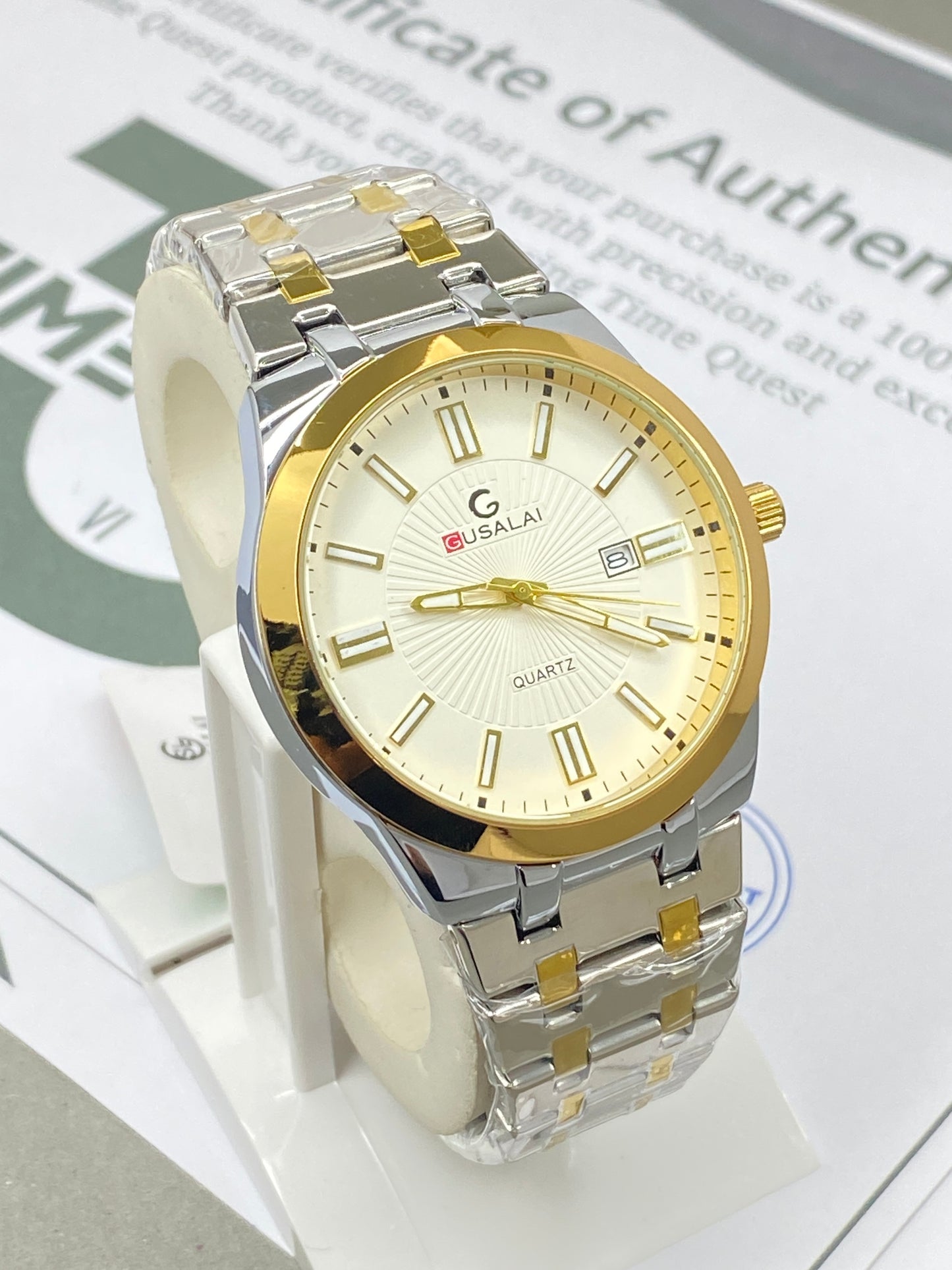 Gusalai Premium Chain Watch for Men – Analog Dial, Date Display & Butterfly Lock