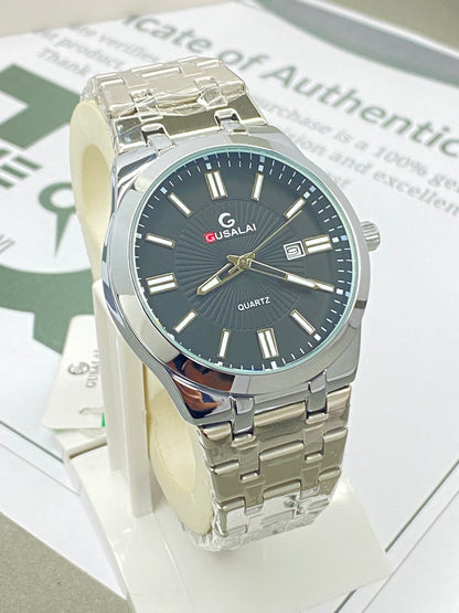 Gusalai Premium Chain Watch for Men – Analog Dial, Date Display & Butterfly Lock