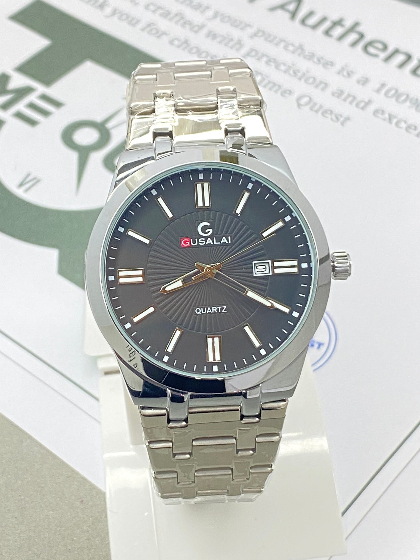 Gusalai Premium Chain Watch for Men – Analog Dial, Date Display & Butterfly Lock