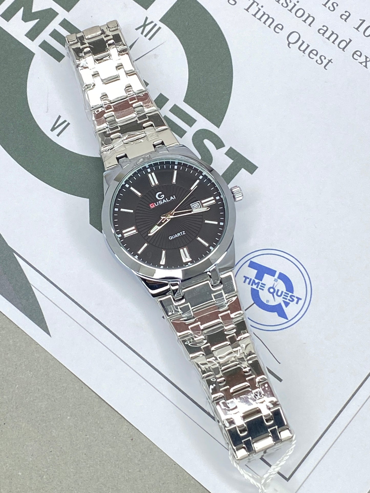 Gusalai Premium Chain Watch for Men – Analog Dial, Date Display & Butterfly Lock