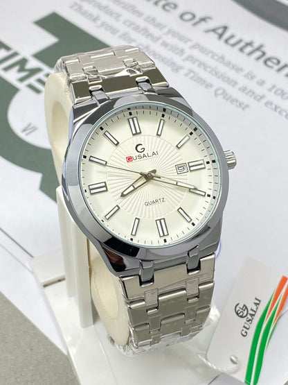 Gusalai Premium Chain Watch for Men – Analog Dial, Date Display & Butterfly Lock