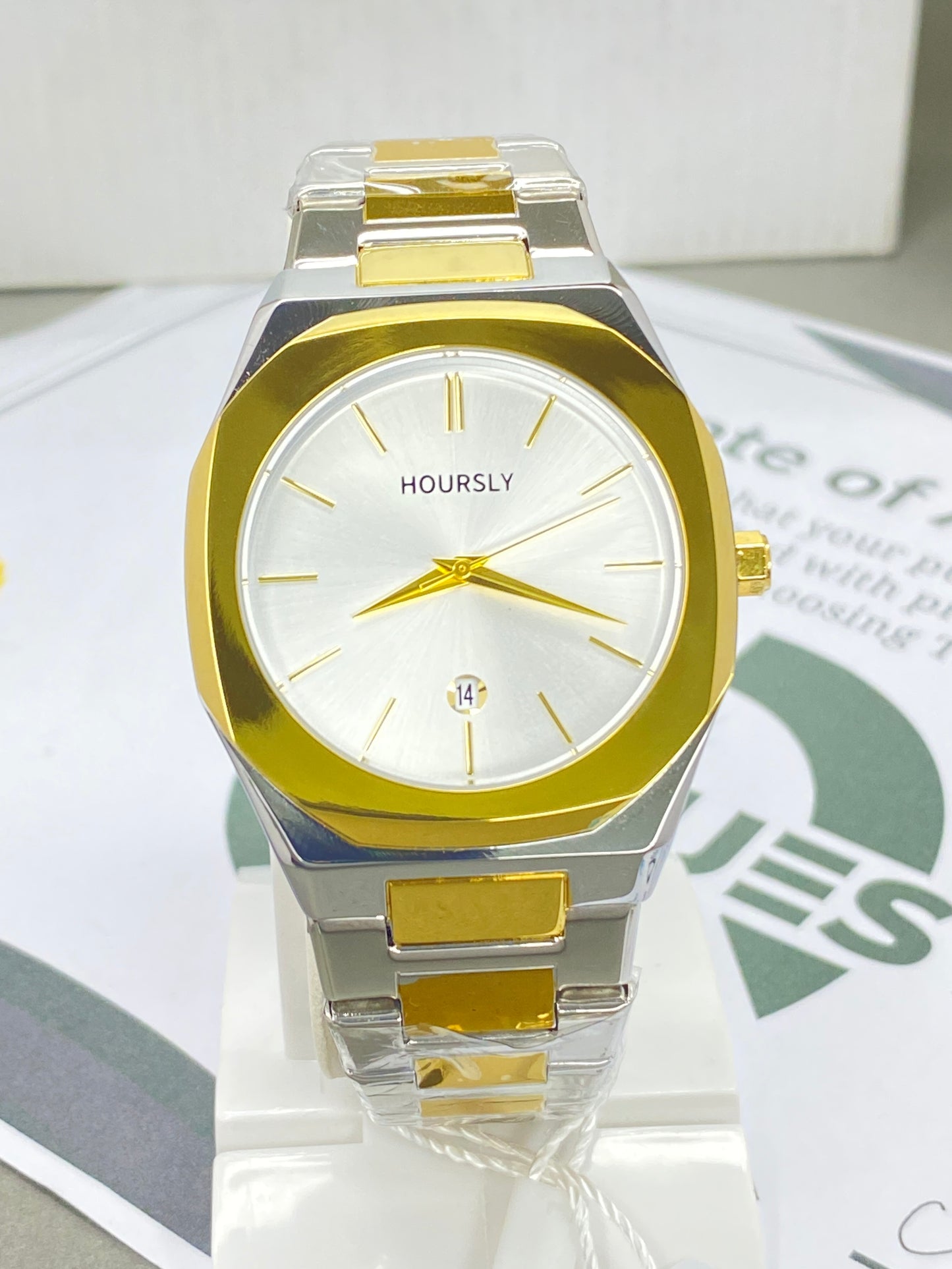 HOURSLY Octagonal Dial Stainless Steel Analog Chain Watch with Date Display and Butterfly Lock