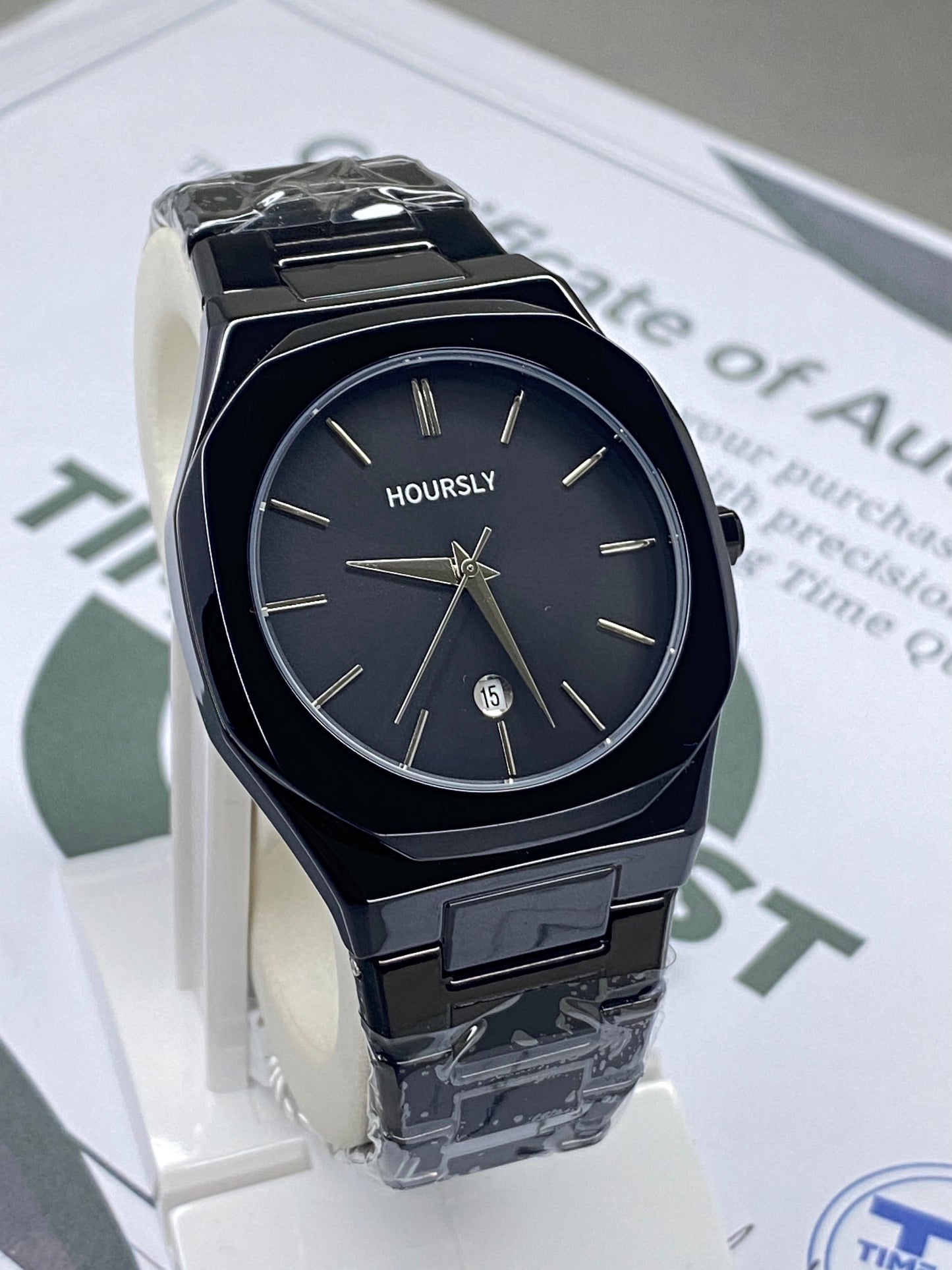 HOURSLY Octagonal Dial Stainless Steel Analog Chain Watch with Date Display and Butterfly Lock