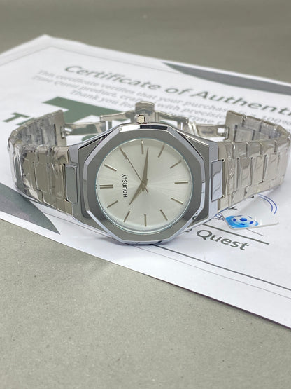 HOURSLY Octagonal Dial Stainless Steel Chain Analog Watch with Secure Butterfly Lock