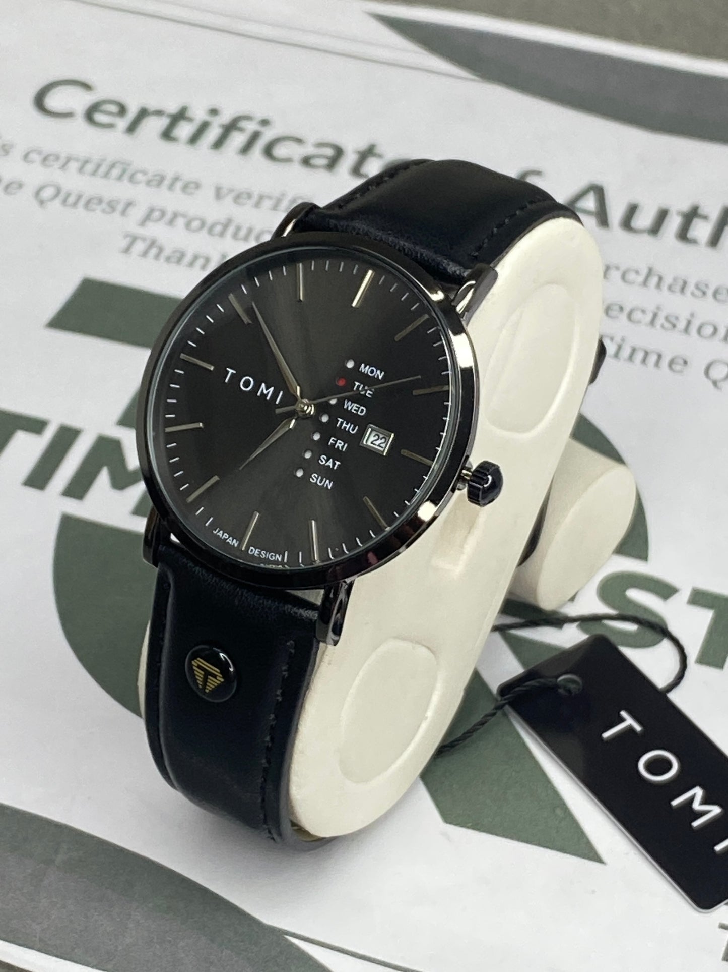 TOMI T-019 Classic Design Round Dial Straps Watch With Date & Day Display For Men