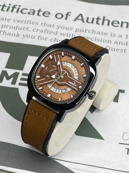 HERYI Men's Square Dial Analog Quartz Movement Straps Watch With Date Display