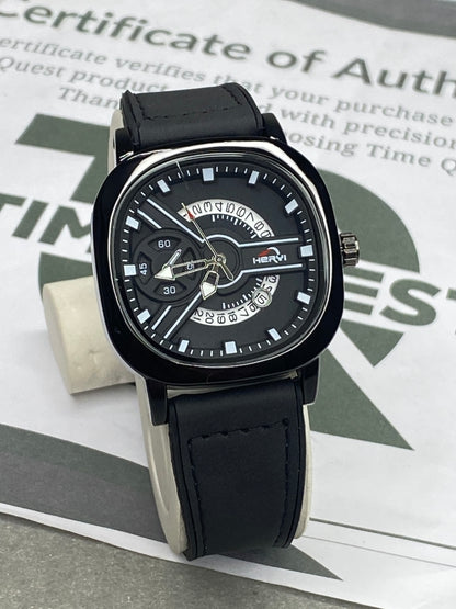 HERYI Men's Square Dial Analog Quartz Movement Straps Watch With Date Display