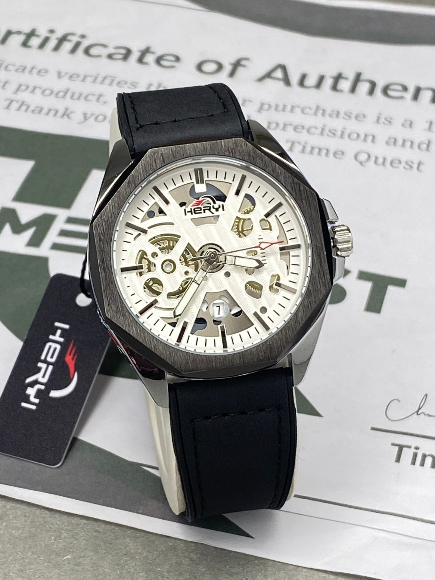 HERYI Men's Octagonal Dial Analog Quartz Movement Straps Watch With Date Display