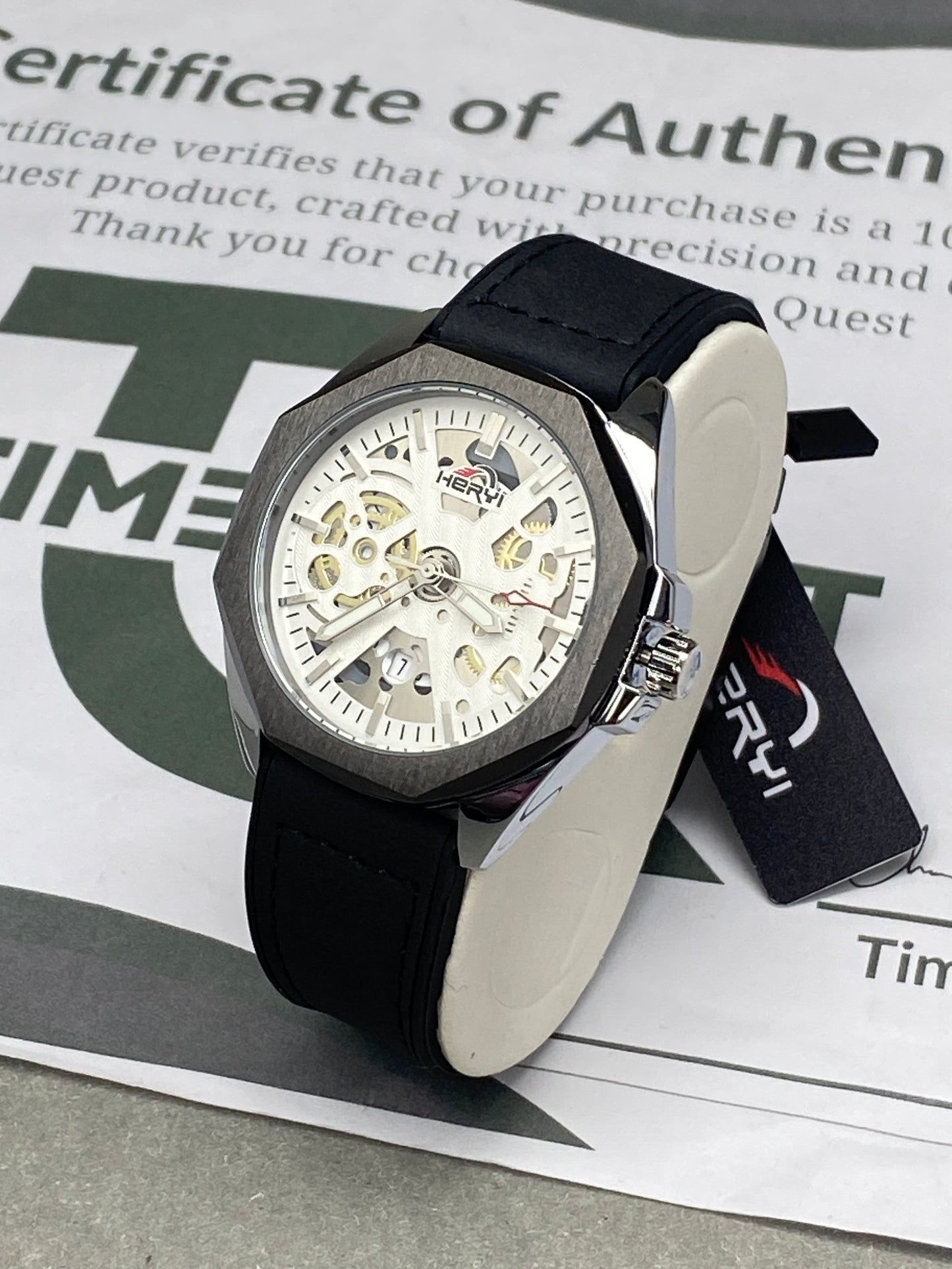 HERYI Men's Octagonal Dial Analog Quartz Movement Straps Watch With Date Display