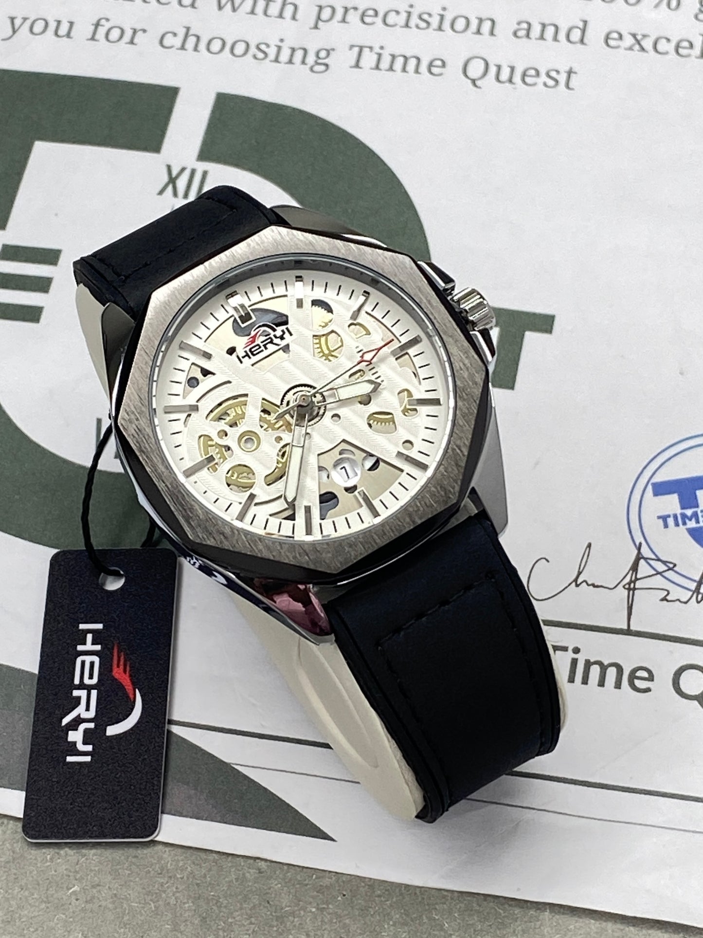 HERYI Men's Octagonal Dial Analog Quartz Movement Straps Watch With Date Display