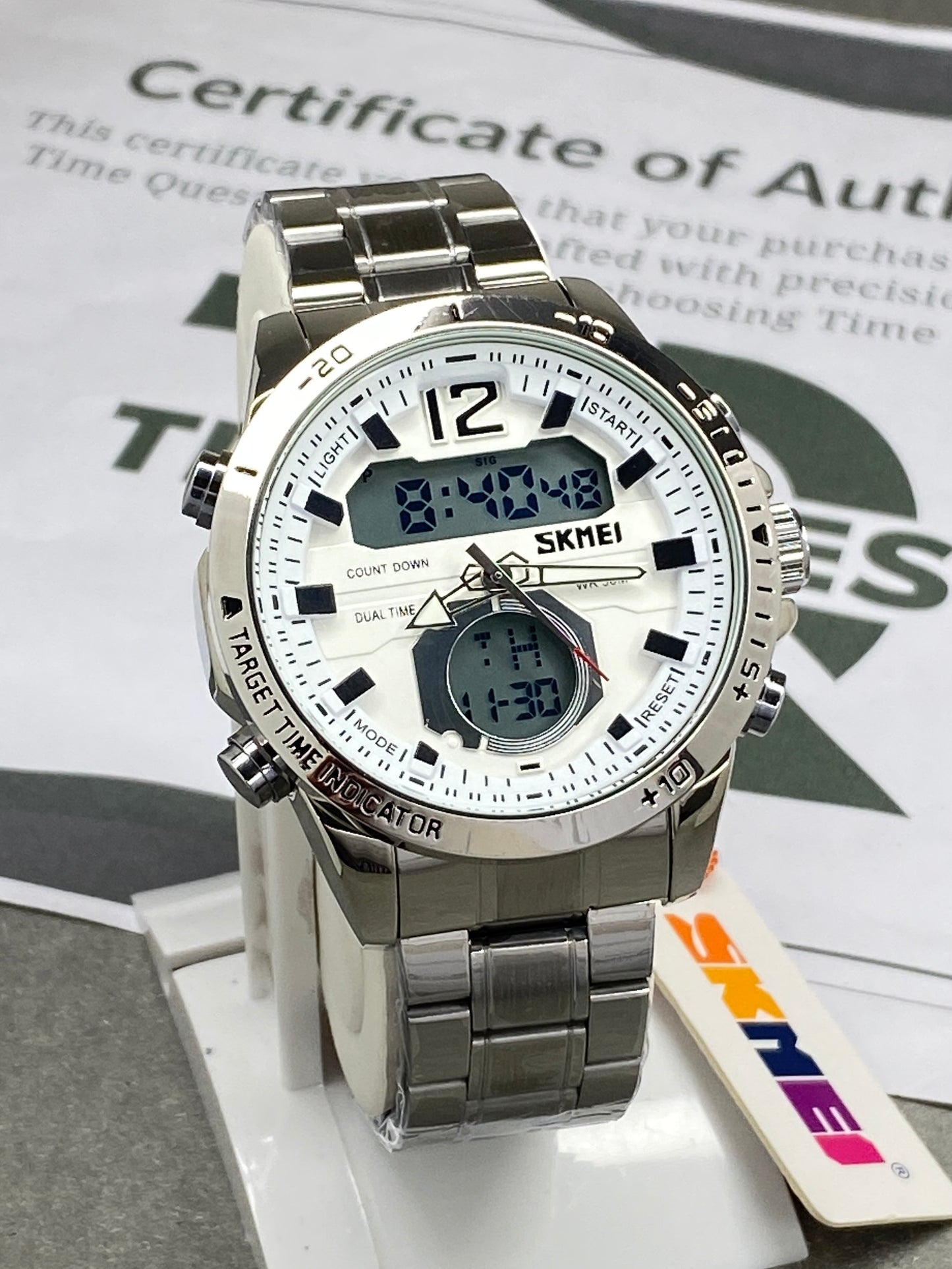 SKMEI 1391 Dual Time Multi Functional Stainless Steel Chain Watch For Men
