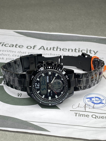 SKMEI 1391 Dual Time Multi Functional Stainless Steel Chain Watch For Men