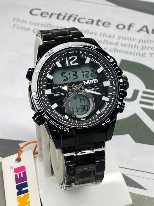 SKMEI 1391 Dual Time Multi Functional Stainless Steel Chain Watch For Men