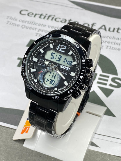 SKMEI 1391 Dual Time Multi Functional Stainless Steel Chain Watch For Men