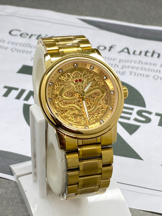 Gold Dragon Luxury Chain Watch With Butterfly Lock For Men