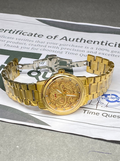 Gold Dragon Luxury Chain Watch With Butterfly Lock For Men