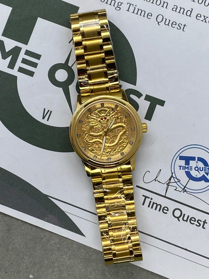 Gold Dragon Luxury Chain Watch With Butterfly Lock For Men