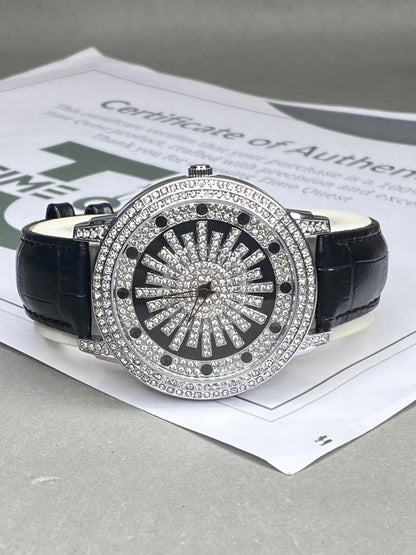 MERIOTS Iced Out Design Round Dial Spinning Wheel Straps Watch