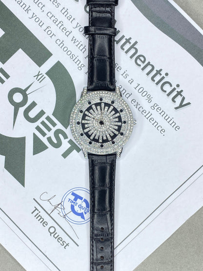 MERIOTS Iced Out Design Round Dial Spinning Wheel Straps Watch