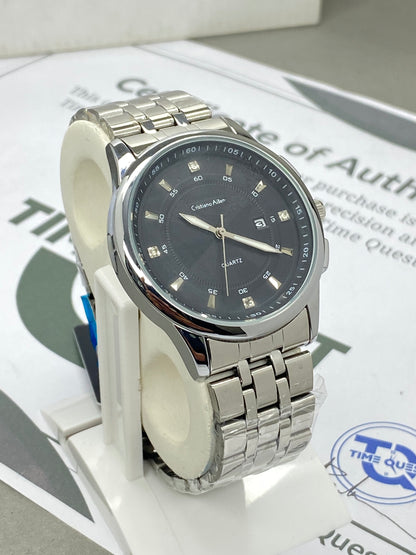Cristiano Aillen Men’s Round Dial Analog Quartz Watch with Stainless Steel Chain and Date Display