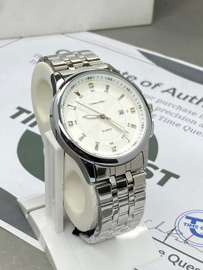 Cristiano Aillen Men’s Round Dial Analog Quartz Watch with Stainless Steel Chain and Date Display