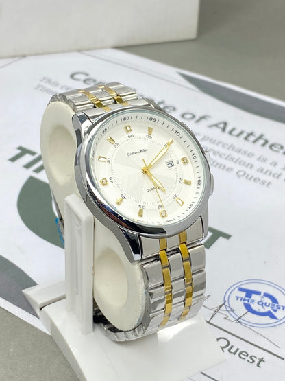 Cristiano Aillen Men’s Round Dial Analog Quartz Watch with Stainless Steel Chain and Date Display