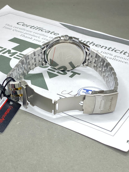 Cristiano Aillen Men’s Round Dial Analog Quartz Watch with Stainless Steel Chain and Date Display