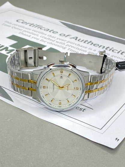 Cristiano Aillen Men’s Round Dial Analog Quartz Watch with Stainless Steel Chain and Date Display