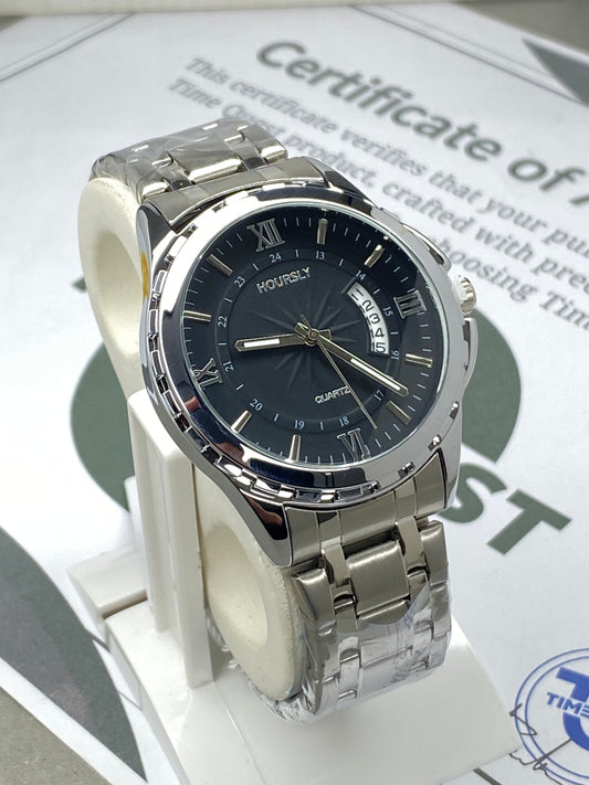 HOURSLY Analog Quartz Round Dial Premium Stainless Steel Chain Watch With Date Display