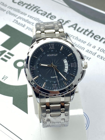 HOURSLY Analog Quartz Round Dial Premium Stainless Steel Chain Watch With Date Display