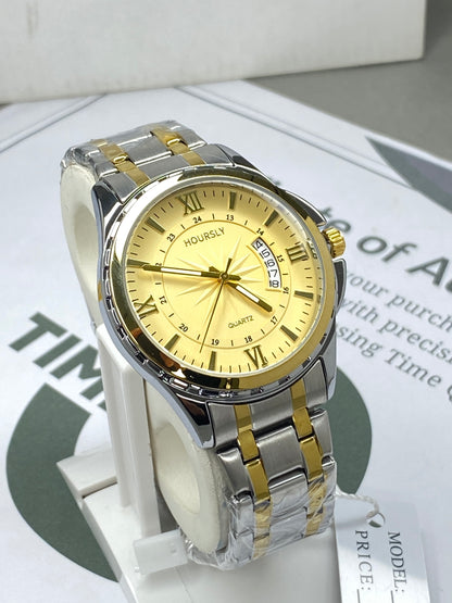 HOURSLY Analog Quartz Round Dial Premium Stainless Steel Chain Watch With Date Display